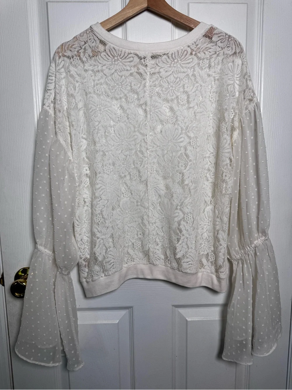 Free People Something Like Love Lace Bell Sleeve Blouse Ivory Size Large